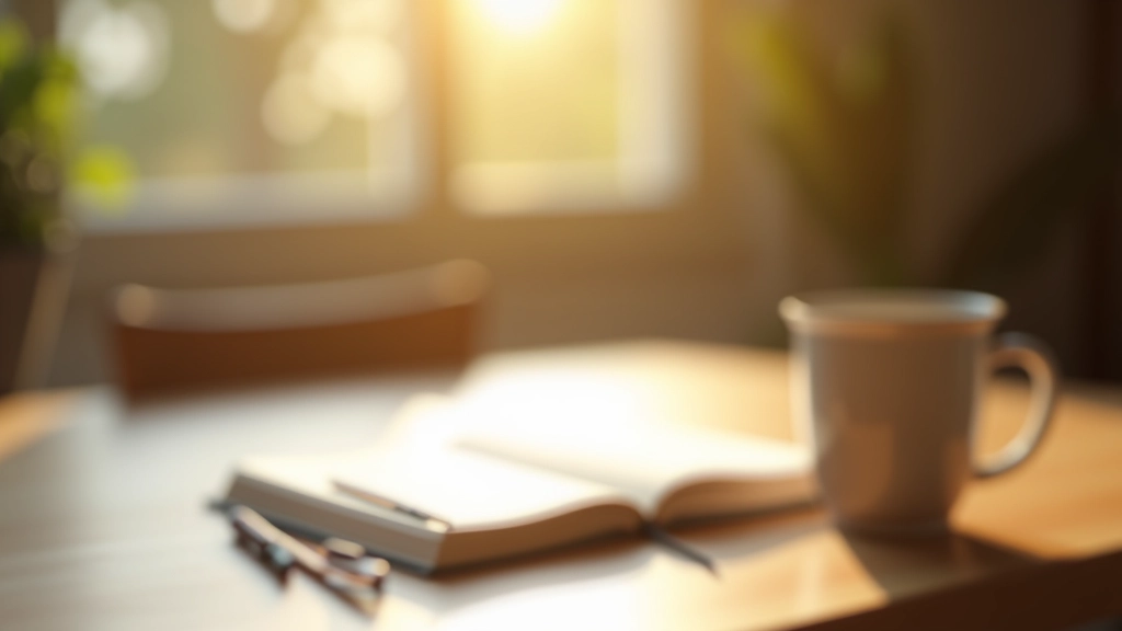 Ruhiger Morgen mit Tagebuch, Kaffee und Notizbuch auf Holztisch