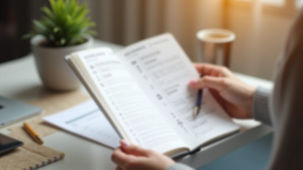 Hände halten Notizbuch mit Tracking-Einträgen und Fortschrittsmarkierungen