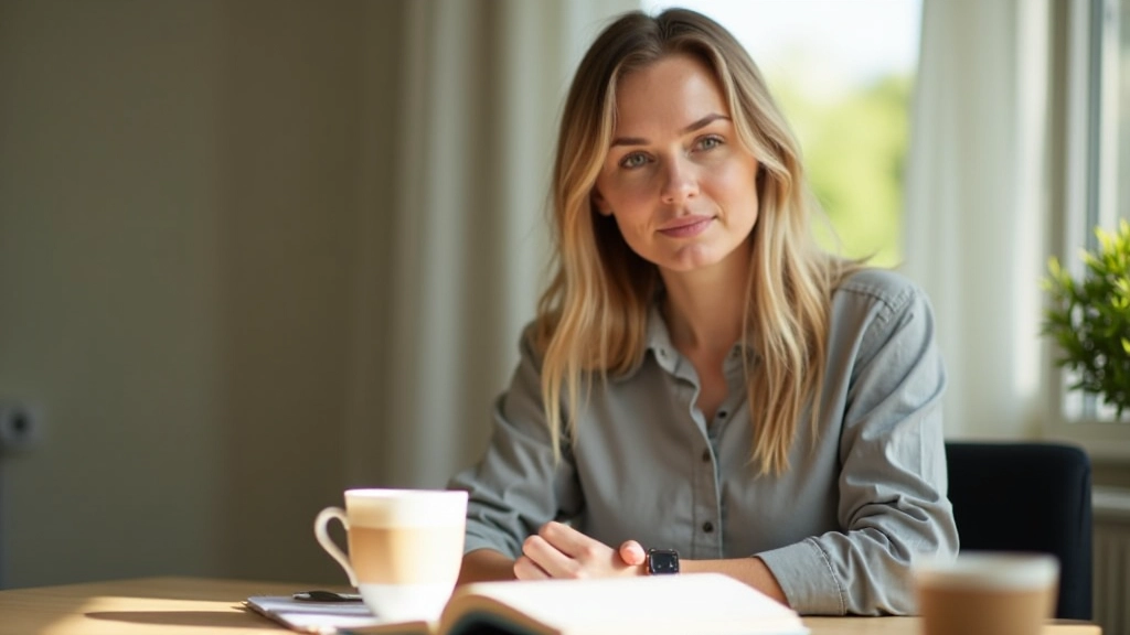 Person mit Kaffee und Notizbuch in der Morgenroutine