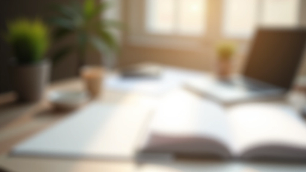 Organisierter Arbeitsplatz mit Planungsunterlagen und Journal am Morgen